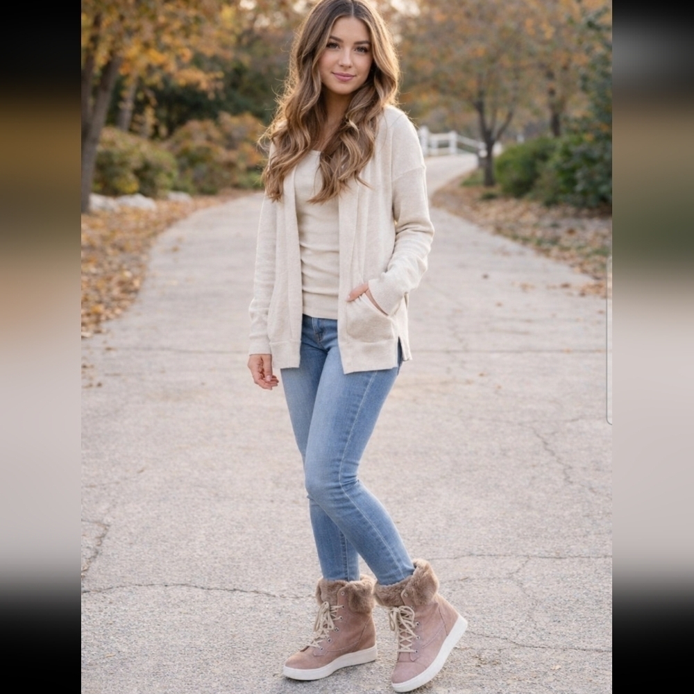 Madden Girl Womens Provo Faux Fur Beige Boot 7